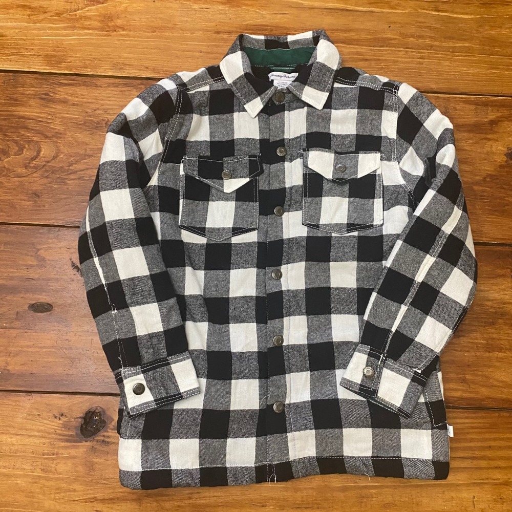 Tommy Bahama Kids Black White Plaid Flannel Shirt Jacket Size L (10/12) shacket